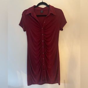 Wild Fable Dark Red Slinky Mini Button-up Dress
